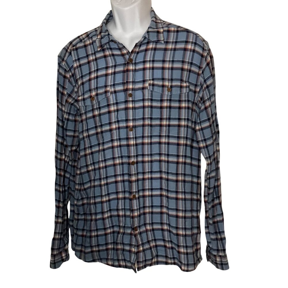 Patagonia Mens Organic Cotton Plaid Button-Up blue casual outdoor classic work L